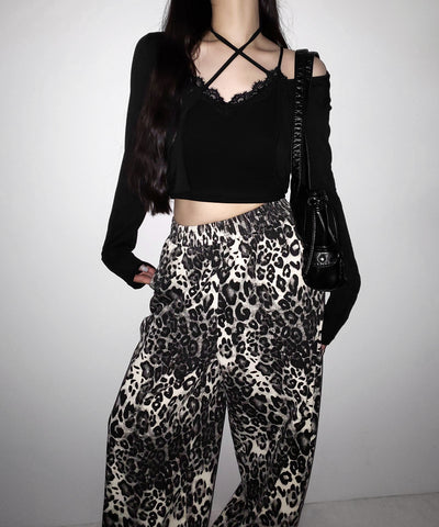 【 ２color 】ヴィンテージライクレオパードツイルワイドパンツ ／ vintage like leopard twill wide pants
