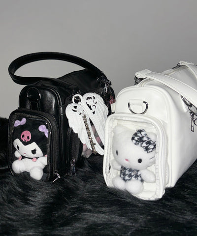 クリアポケット付きレタリング刺繍ショルダーバッグ ／ clear pocket lettering embroidery shoulder bag