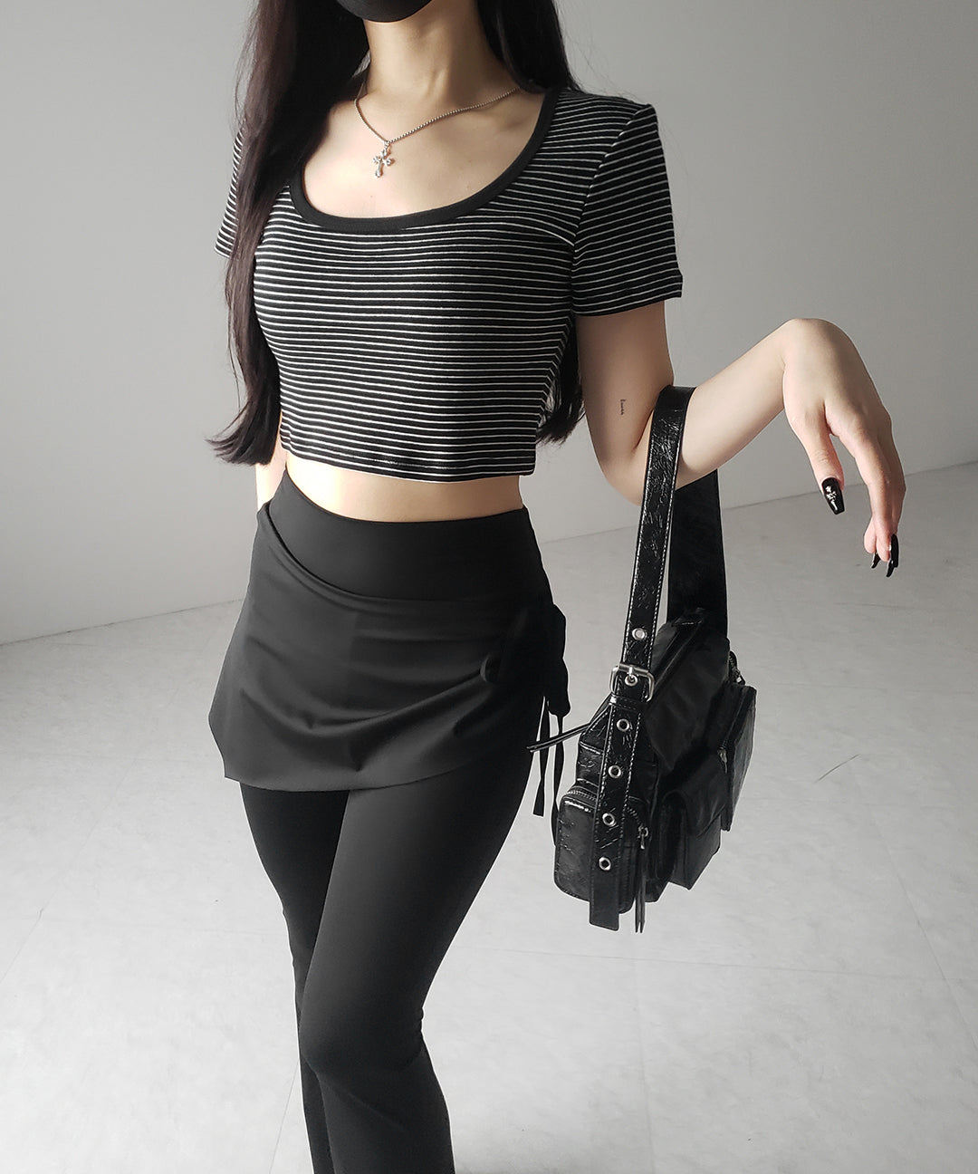 【 ２color 】ピンボーダースクエアネックショートＴシャツ ／ pin border square neck short T-shirt