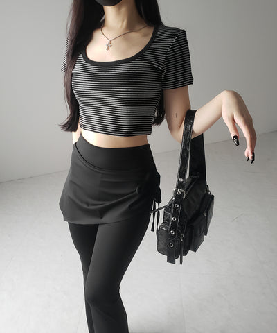 【 ２color 】ピンボーダースクエアネックショートＴシャツ ／ pin border square neck short T-shirt