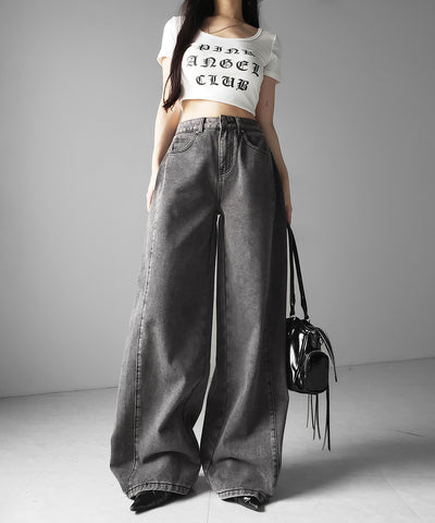 ヴィンテージライクウォッシュカーブワイドデニム ／ vintage like wash curve wide denim