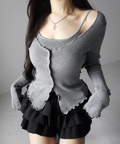 レイヤード風メロースリムニットカーディガン ／ layered mellow slim knit cardigan