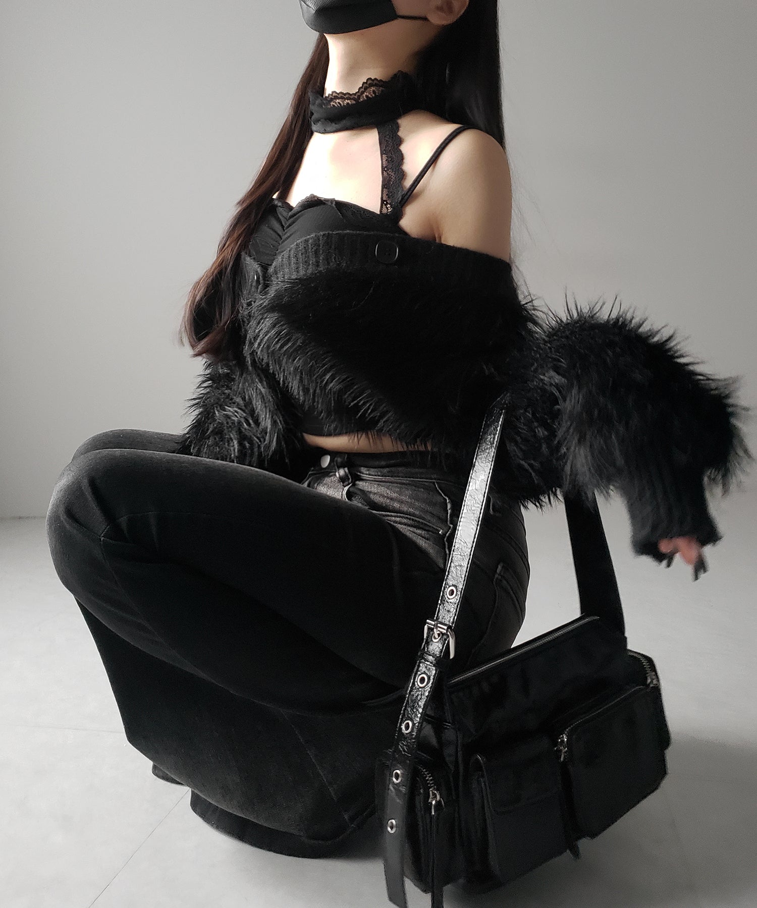 【 ２color ／ カップ付 】レースチョーカーストラップリブキャミソール ／ lace choker strap lib camisole