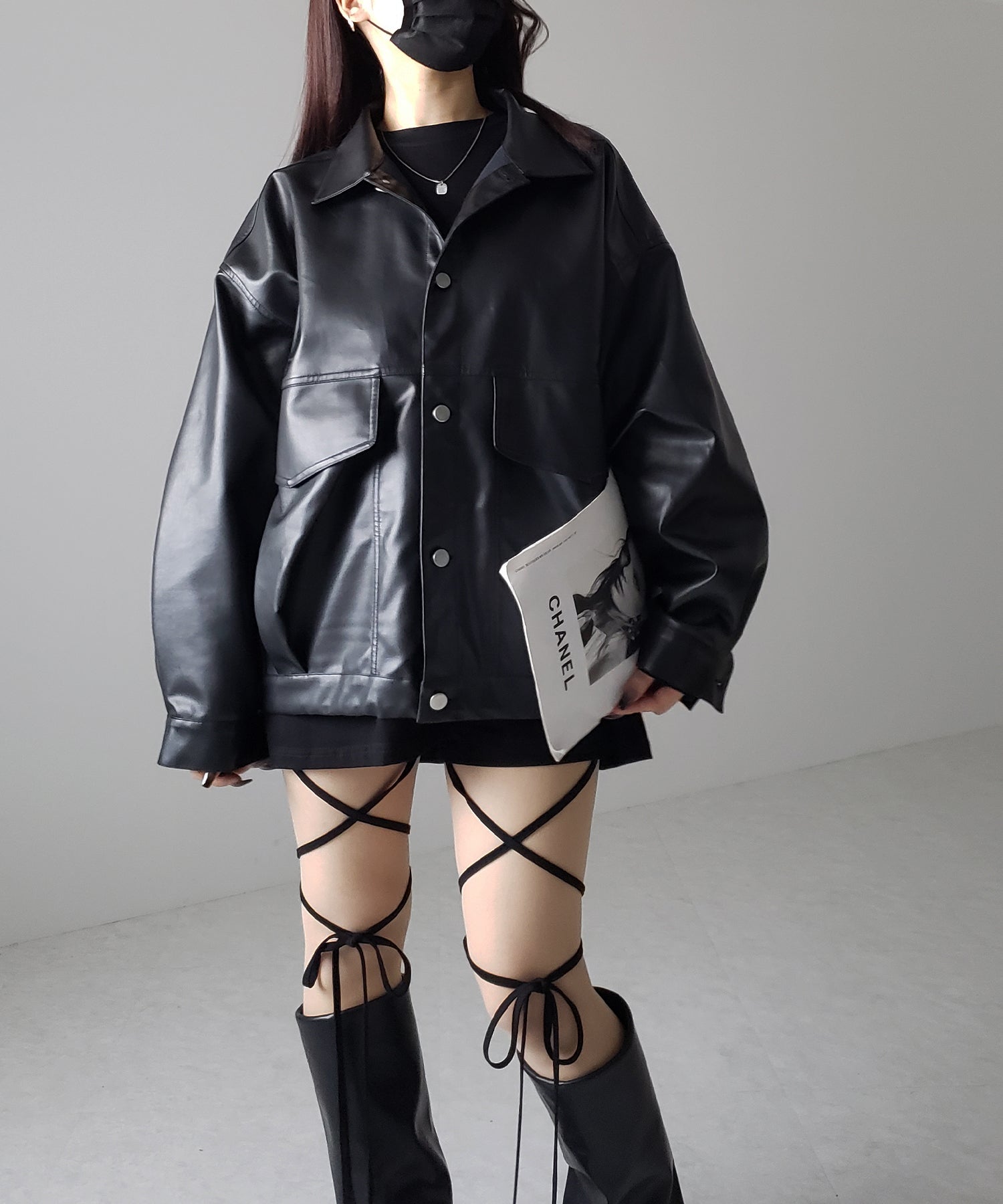【 セルフカット調節可能 】クロスストラップリボンバイカーレギンスパンツ ／ cross strap ribbon biker leggings pants