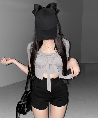 フロントリボンレイヤードトップス ＋ ホルターキャミ  ＳＥＴ  ／ front ribbon layered tops ＋ halter camisole SET