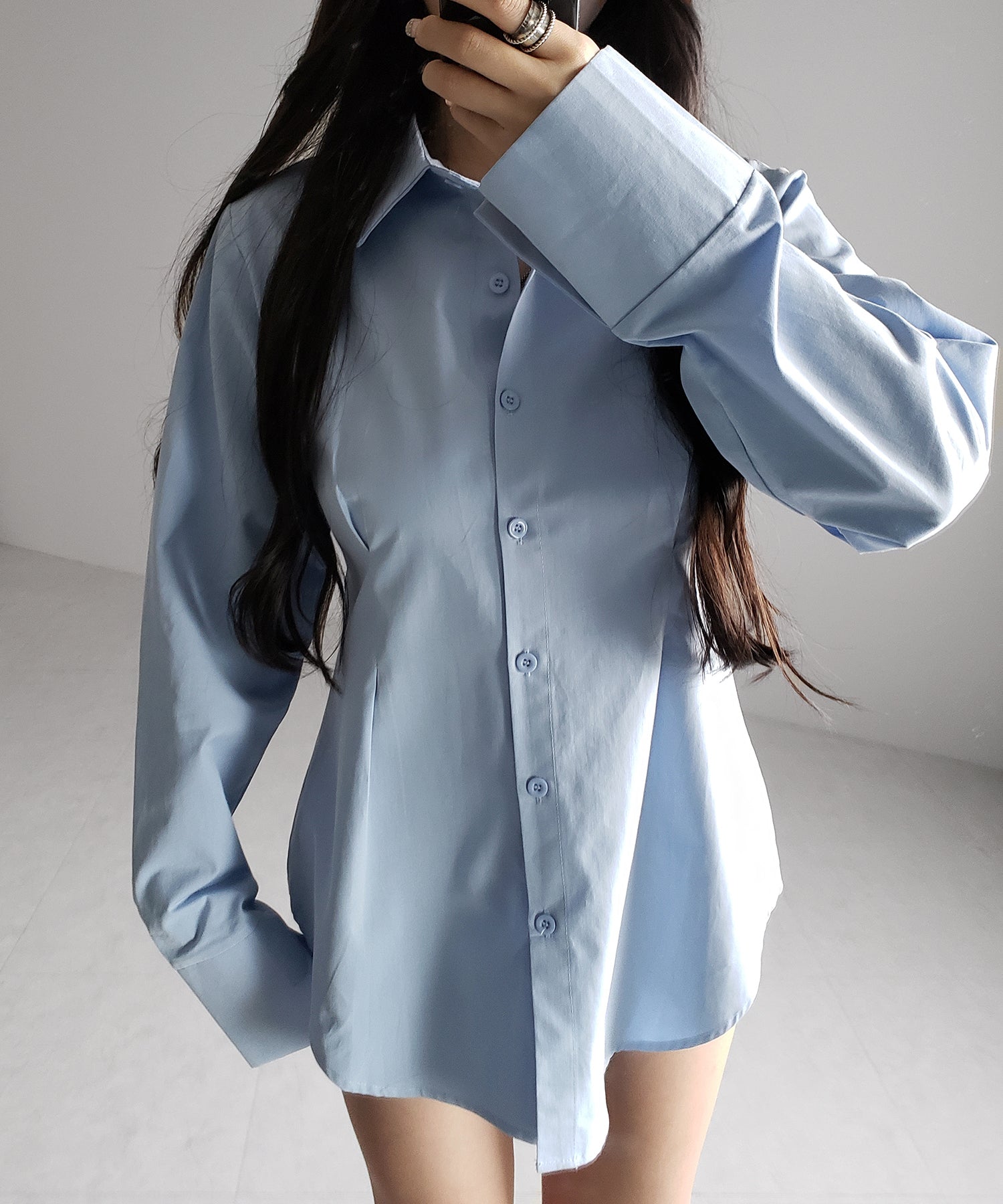 ウエストタックフレアレディシャツ ／ waist tuck flare lady shirts