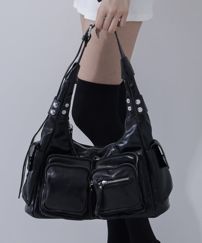 【 ２color 】ダブルジップアウトポケットヴィンテージボストンショルダーバッグ ／ double zip out pocket vintage boston shoulder bag