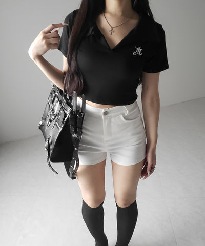 【 ２color 】M LOGO スキッパーショート半袖Tシャツ ／ M LOGO skipper neck short sleeve T-shirt