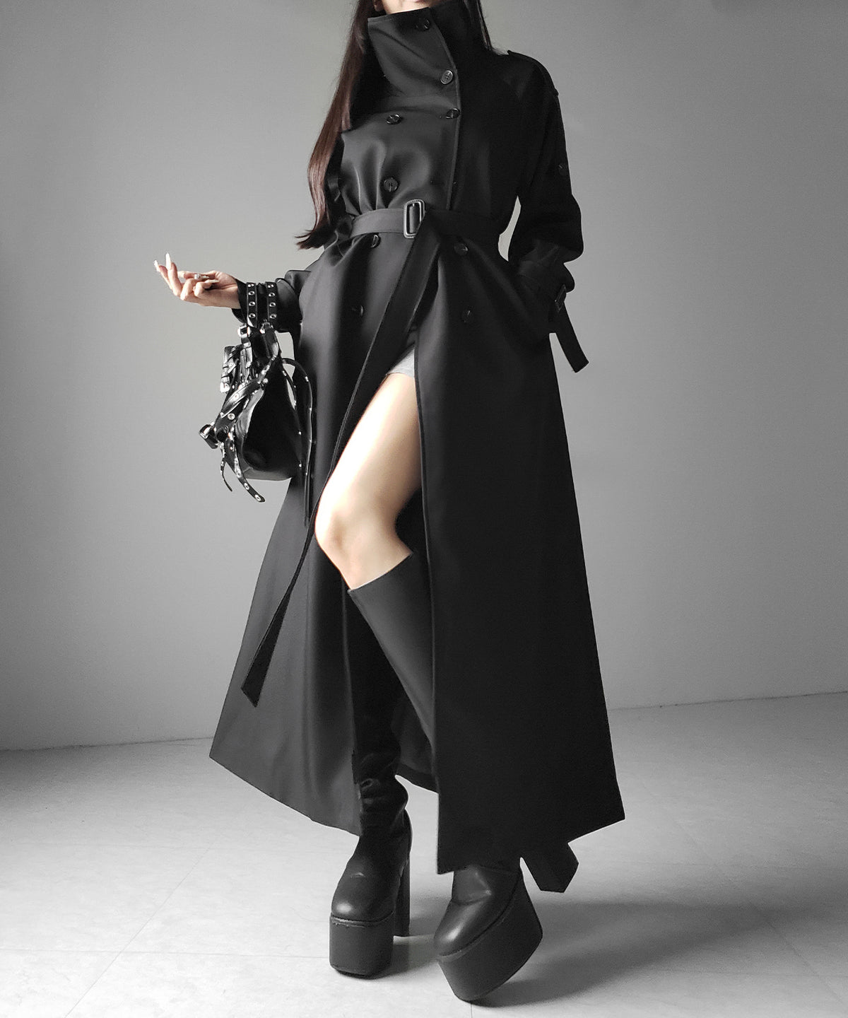 ２WAYスタンドカラーオーバーロングトレンチコート ／ 2WAY stand collar over long trench coat