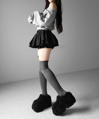 【 インパン裏地付 】ボリュームフレアコットンミニスカート ／ volume flare cotton mini skirt