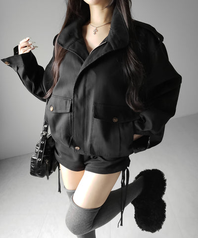スタンドカラーオーバーショートトレンチコート ／ stand collar over short trench coat
