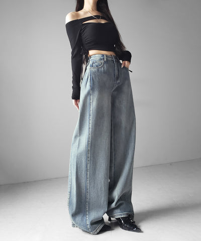 ヴィンテージライクウォッシュカーブワイドデニム ／ vintage like wash curve wide denim