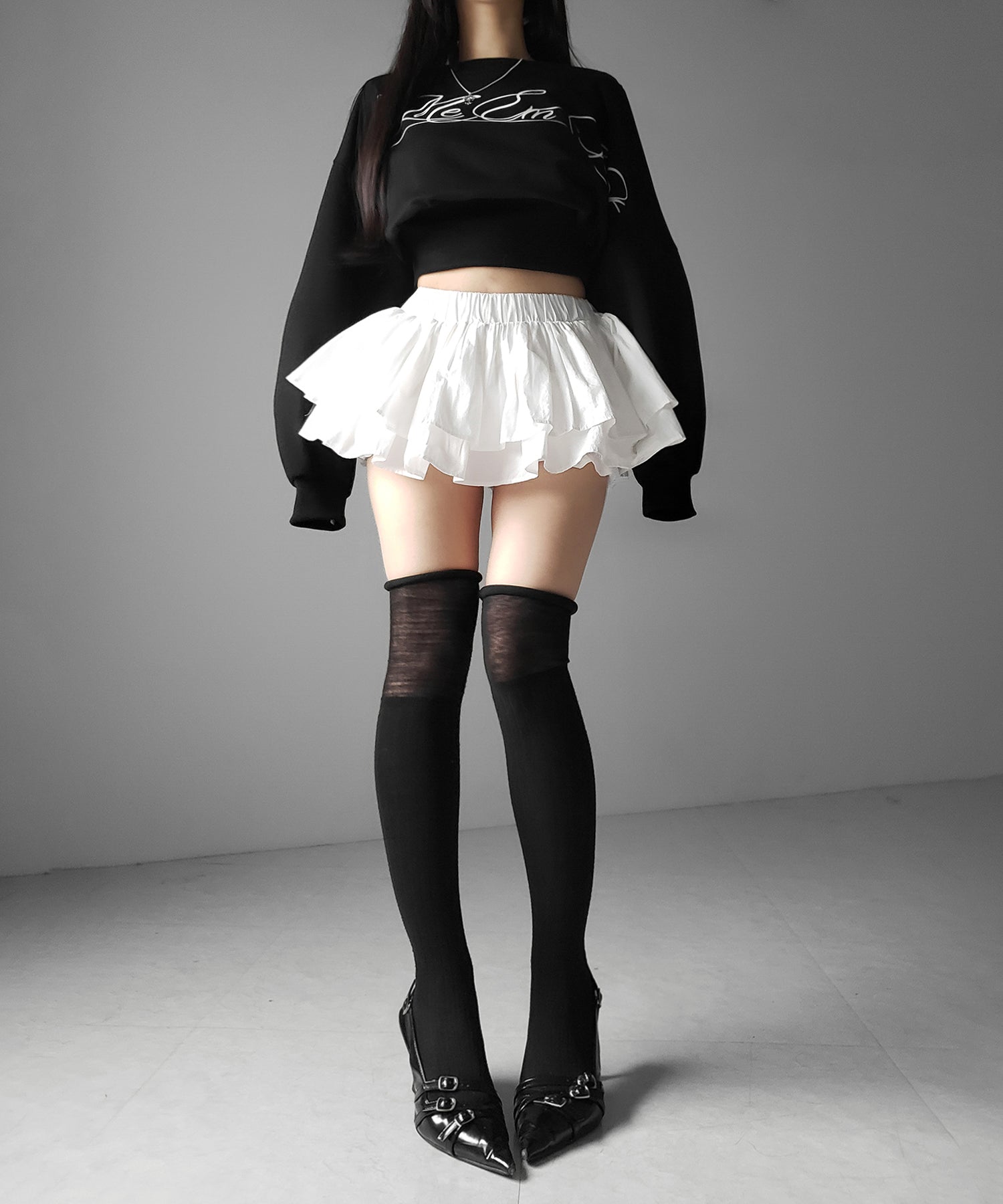 【 インパン裏地付 】ボリュームフレアコットンミニスカート ／ volume flare cotton mini skirt