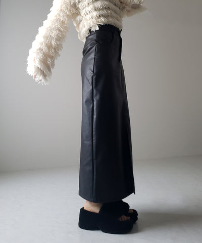 【 ３color ／ ３size 】フロントスリットヴィンテージフェイクレザースカート