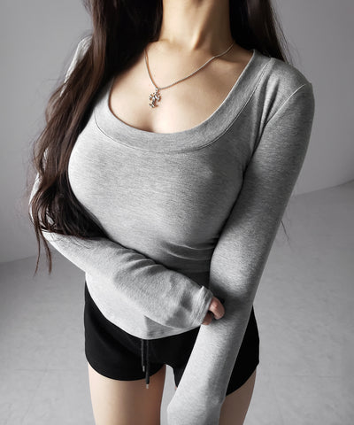 UネックスーパーフィットスリムロンT ／ U-neck super fit slim long sleeve T-Shirt