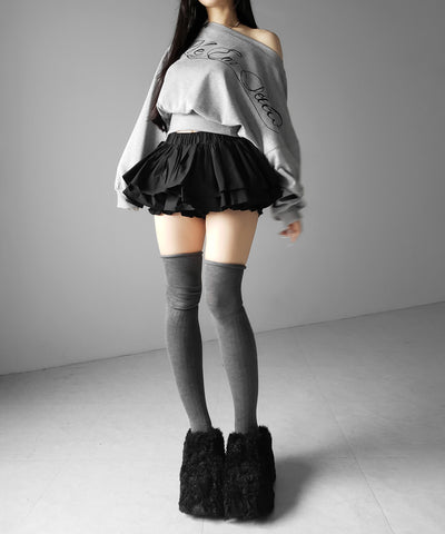 【 インパン裏地付 】ボリュームフレアコットンミニスカート ／ volume flare cotton mini skirt
