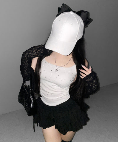 ラインストーンスクエアネックスリムキャミソール ／ Rhinestone square neck slim camisole