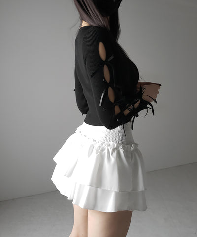 【 ２color 】カットアウトリボンショートリブニット ／ cut out ribbon short rib knit