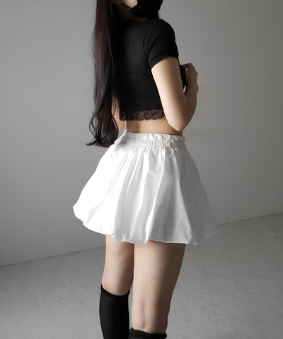 【 ２color ／インパン裏地付き 】フェイクレイヤードコットンバルーンミニスカート ／ fake layered cotton balloon mini skirt