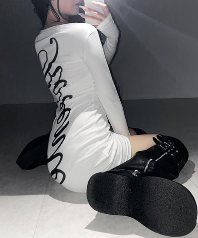 レタリングバックロゴスクエアタイトミニワンピース ／ lettering back logo square tight mini onepiece