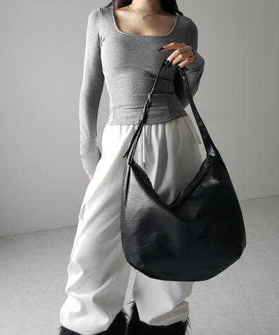 【 ２WAY ／ A4収納可 】ハトメデザインベルテッドワンハンドルショルダーバッグ ／ Eyelet design belted onehandle shoulder bag