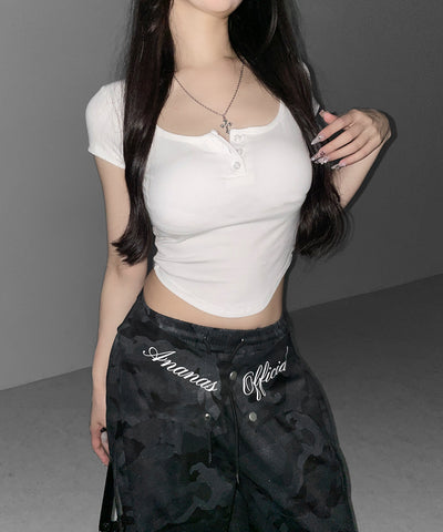 ロゴガーターカモフラタックワイドパンツ ／ logo garter camouflage tuck wide pants