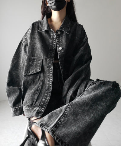 【 デニムセットアップ着用可能 】ヴィンテージケミカルブリーチタックダメージワイドデニム ／ vintage chemical bleach tuck damage wide denim