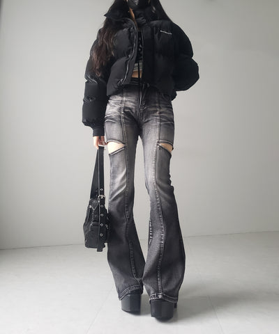 【 ２color ／ ３size 】カットアウトヴィンテージストレッチフレアデニム ／ cutout vintage stretch flare denim