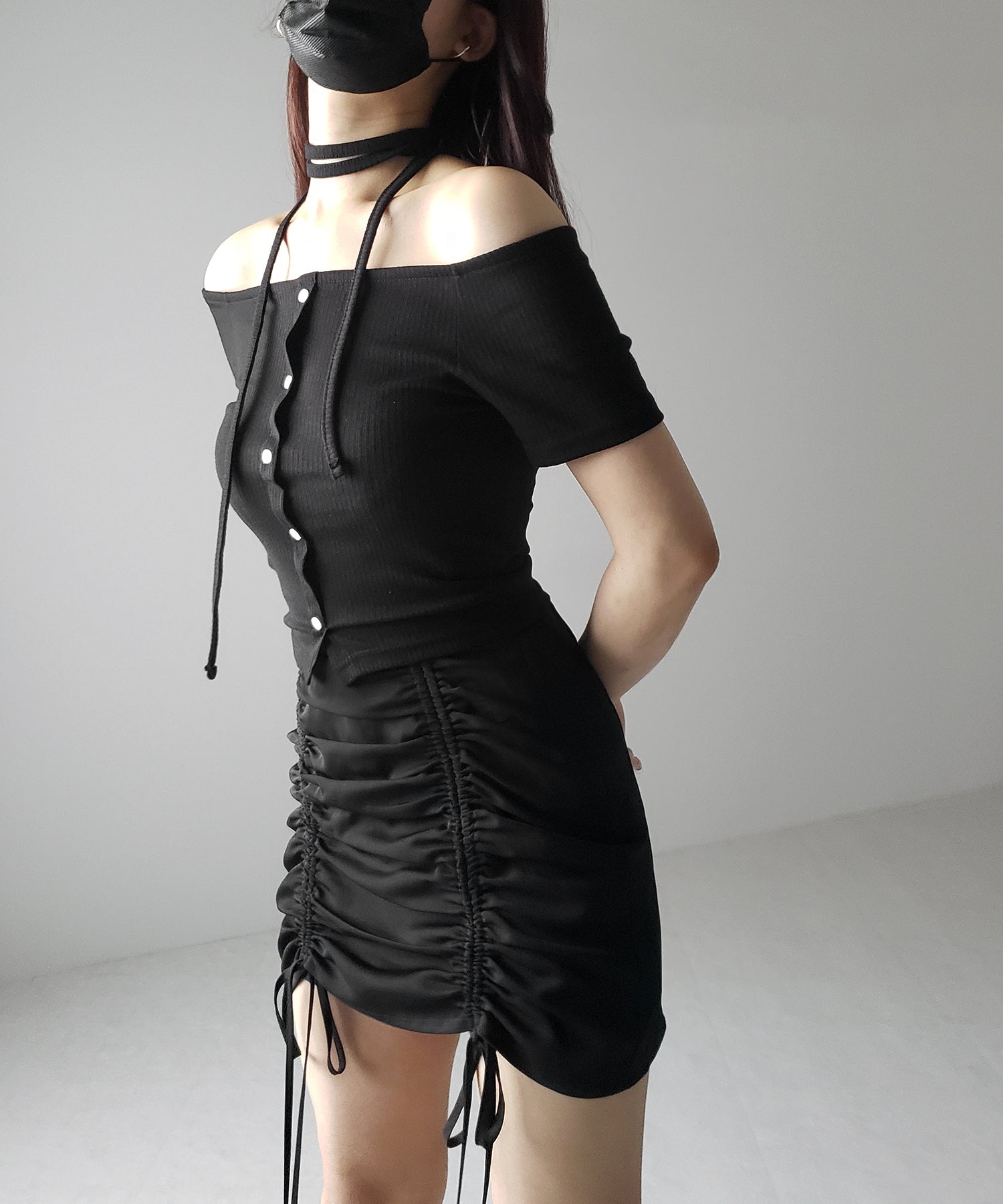 【 ２WAY 】ストラップリボンオフショルダーリブトップス ／ strap ribbon off shoulder rib tops