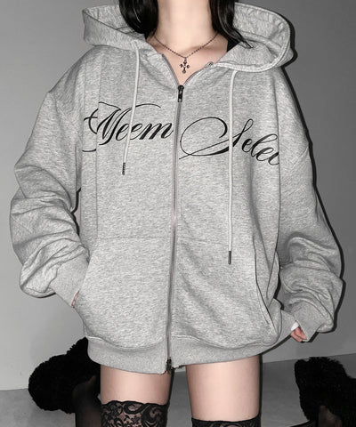【 セットアップ可能 】レタリングロゴプリントダブルジップビッグパーカー ／ lettering logo print double zip BIG hoodie