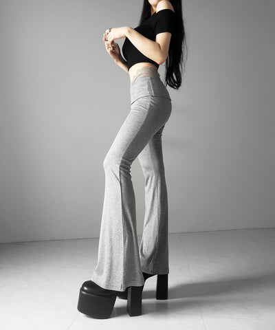 ウエストレーススリムドレープカットソーフレアパンツ ／ waist lace slim drape cutsew flare pants