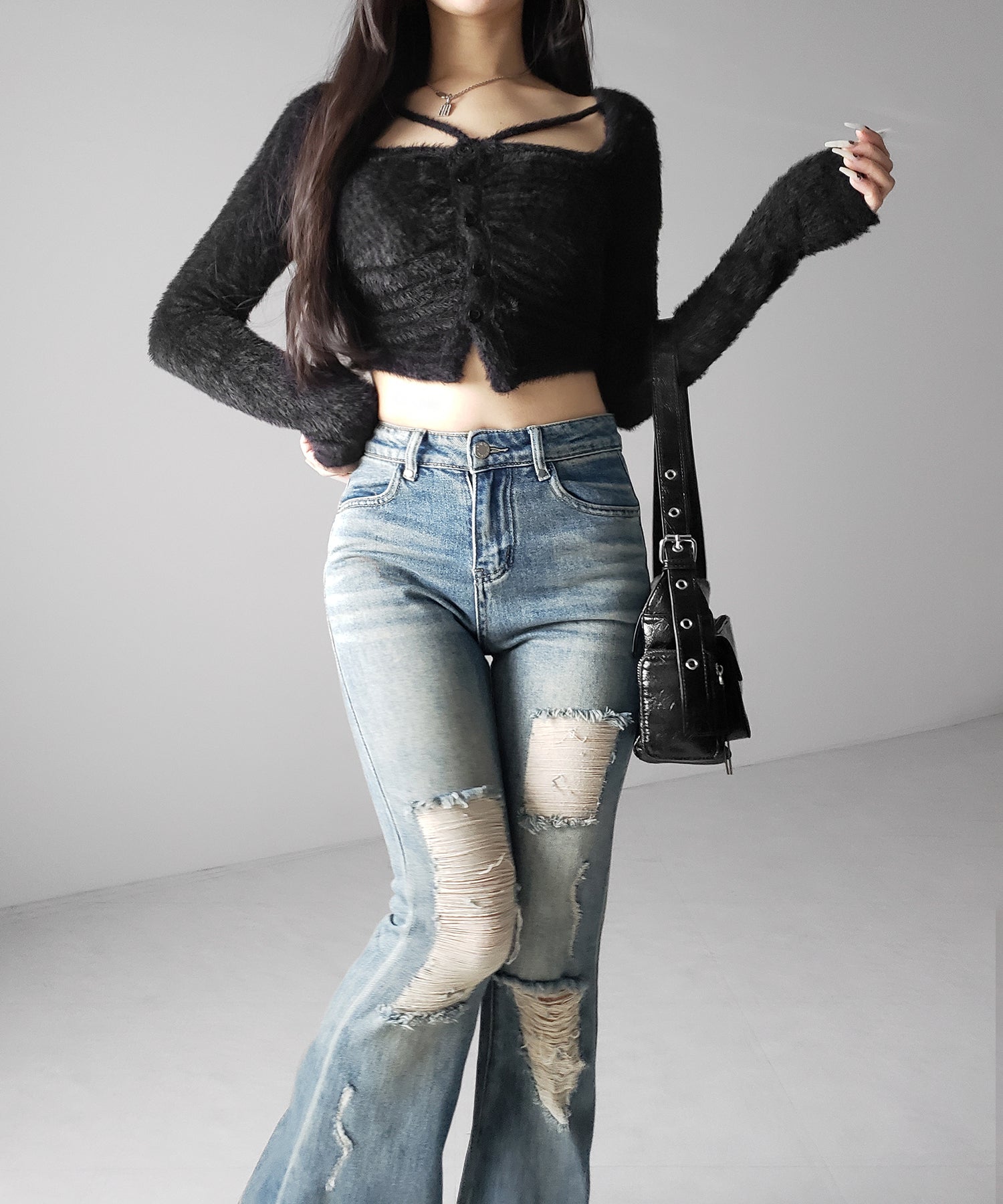 クラッシュダメージヴィンテージフレアデニム ／ crush damage vintage flare denim