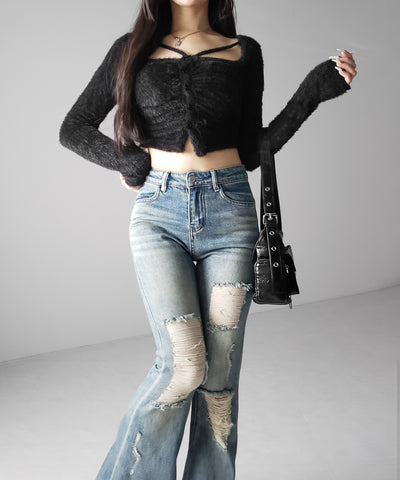 クラッシュダメージヴィンテージフレアデニム ／ crush damage vintage flare denim