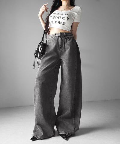 ヴィンテージライクウォッシュカーブワイドデニム ／ vintage like wash curve wide denim