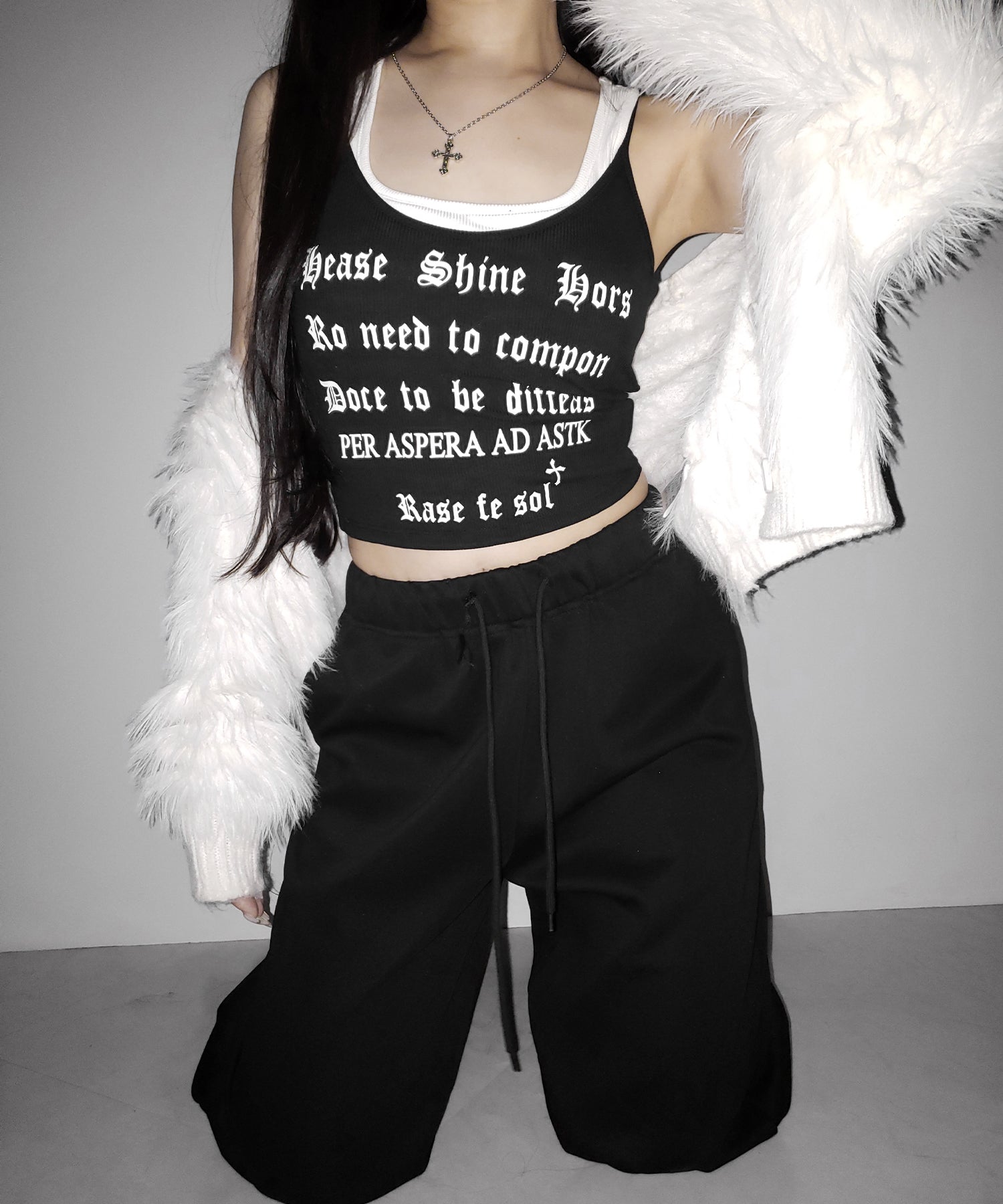 【 ２color 】グランジロゴレイヤードキャミソールトップス ／ grunge logo layered camisole tops