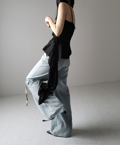 【 ４size ／ ２color 】カットアウトストラップヴィンテージルーズデニム ／ cutout strap vintage loose denim