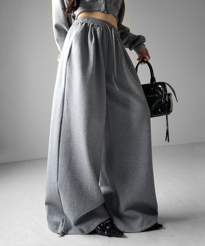 【 セットアップ 】ダブルジップショートパーカー ＋ タックワイドスウェットパンツ SET ／ double zip short hoodie + tuck wide sweat pants SET