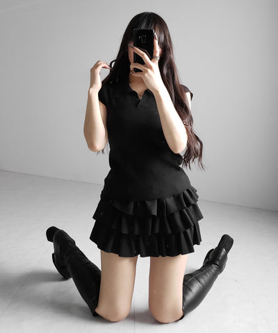 スキッパー半袖ニットトップス ／skipper short sleeve knit tops