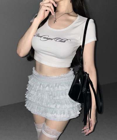 【  インパン裏地付 】フリルレースミニスカート ／ frill lace mini skirt