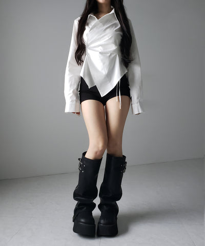タックレイヤードアシンメトリーミディシャツ ／ tuck layered asymmetry midi shirts