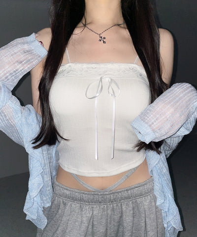 フリルシアールーズニットカーディガン ／ frill sheer loose knit cardigan