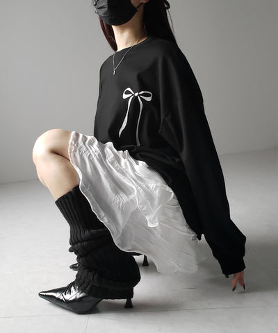 【 インパン裏地付 】３段クリンクルシアーフリルボリュームミニスカート ／ crinkle sheer frill volume mini skirt