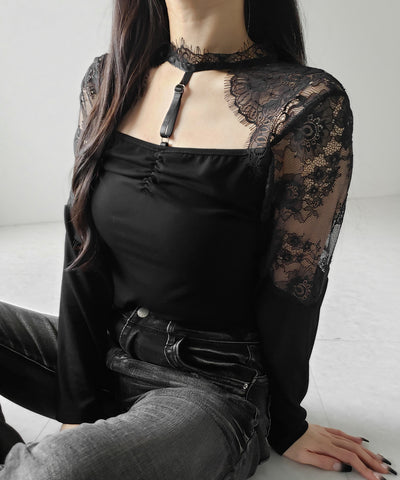 【 １color 】Y‐ストラップチョーカーレースドッキングトップス ／ Y-strap choker lace docking tops