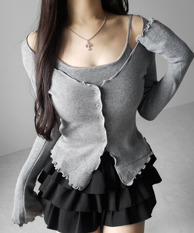 レイヤード風メロースリムニットカーディガン ／ layered mellow slim knit cardigan