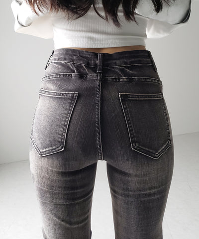【 ２color ／ ４size 】クロスデザインヴィンテージライクフリンジストレッチフレアデニム ／ cross design vintage-like fringe stretch flare denim
