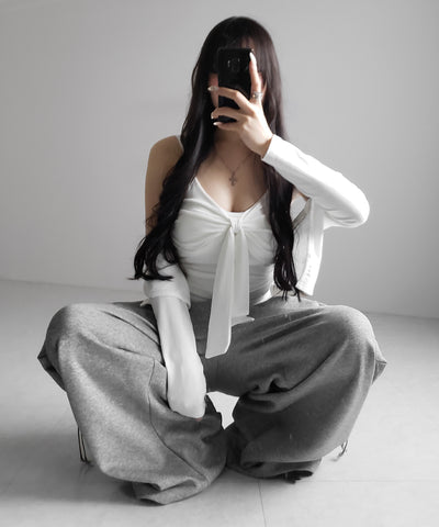 【 ２点セット 】リボンカットソーキャミソール ＋ カーディガンセット ／ribbon cutsew camisole + cardigan SET
