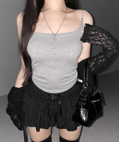 ラインストーンスクエアネックスリムキャミソール ／ Rhinestone square neck slim camisole