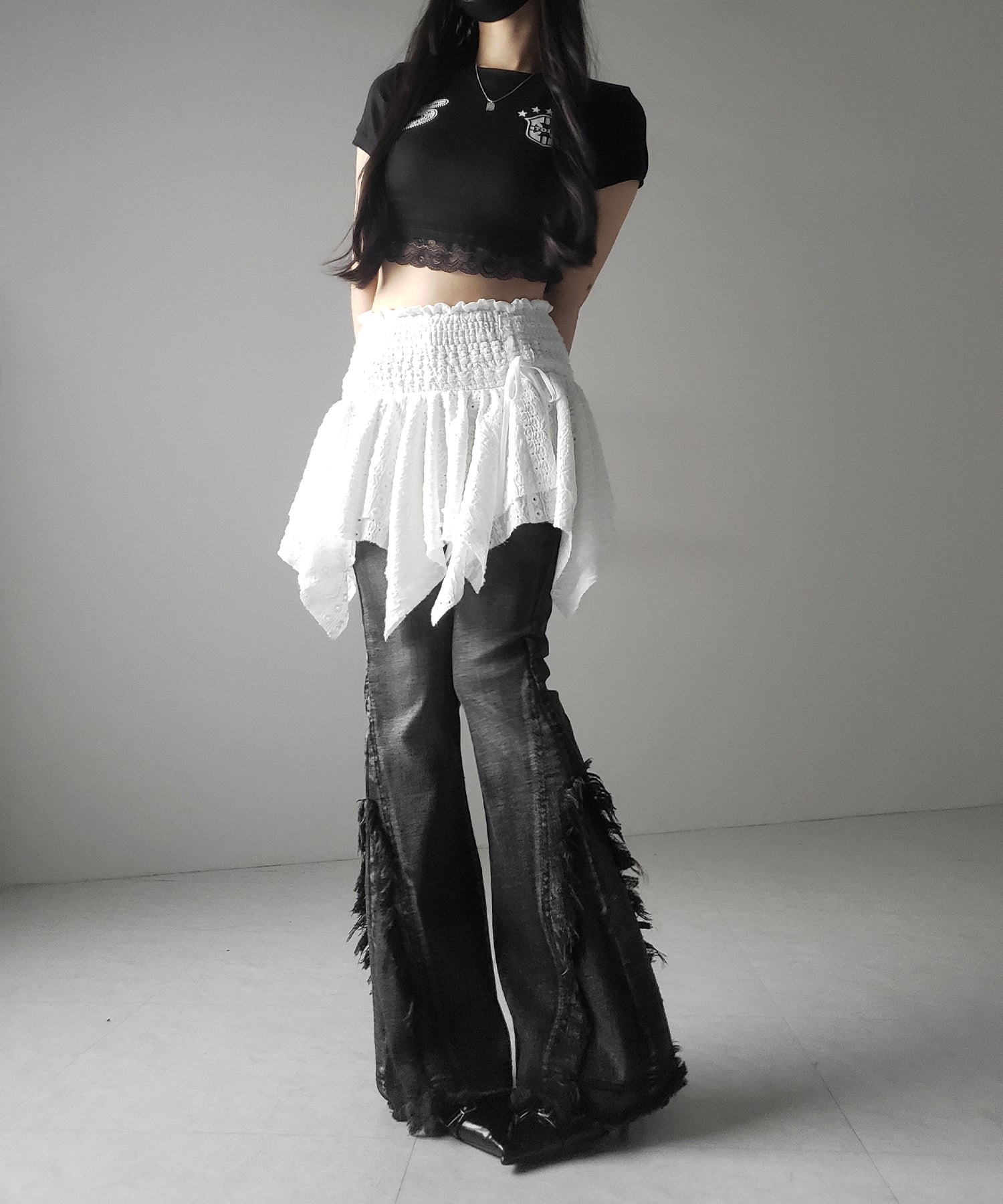 【 トップスとしても使える２WAY 】シャーリングリボンフリルビスチェミニスカート ／ shirring ribbon frill bustier mini skirt