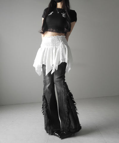 【 トップスとしても使える２WAY 】シャーリングリボンフリルビスチェミニスカート ／ shirring ribbon frill bustier mini skirt