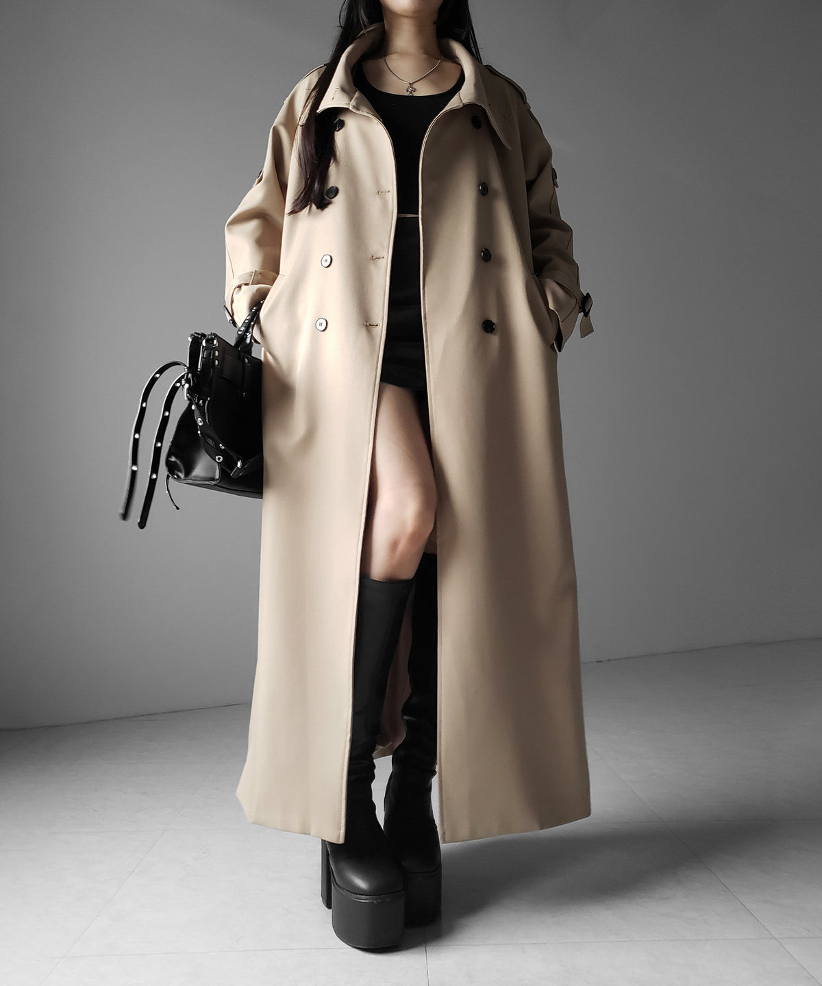 ２WAYスタンドカラーオーバーロングトレンチコート ／ 2WAY stand collar over long trench coat